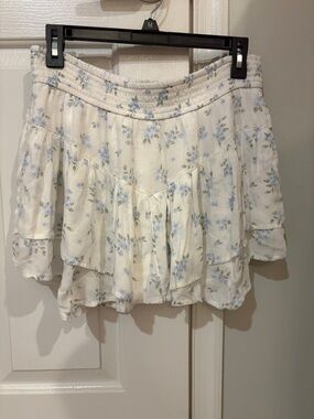 Hollister White Mini Skirt with Light Blue Floral Print